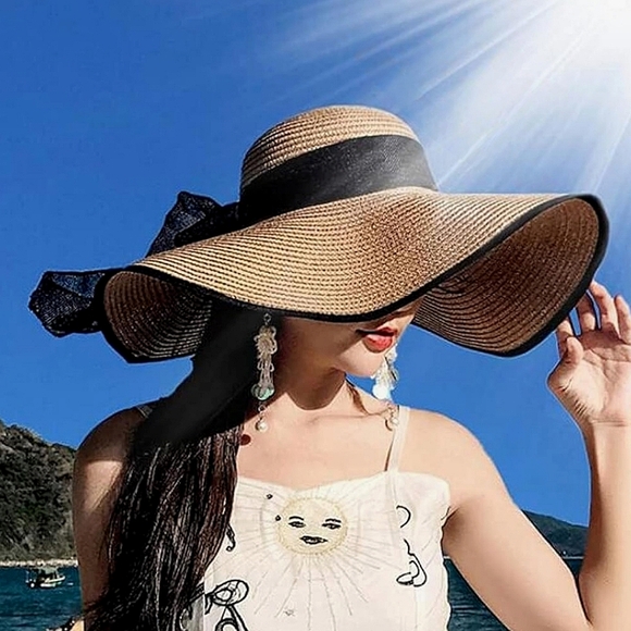 Handmade Chic Sophisticated Wide Brim Straw Hat (NWT) - Picture 2 of 6